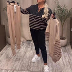 Striped Sporty Two-piece Loose Sweatshirt Sweatpants Set