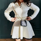 Women's Knit Sweater Long Sleeve Knot Short Skirt Set