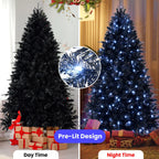 7-Foot Decorative Black Halloween Christmas Tree Artificial Holiday Decoration For Home, Office, And Halloween Parties. Includes 1,916 Branch Tips, 450 Lights, Metal Hinges, And A Foldable Base. - The Premium