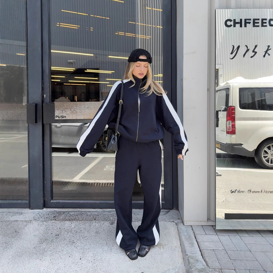 Long-sleeve Color-blocked Sweatshirt And Pants