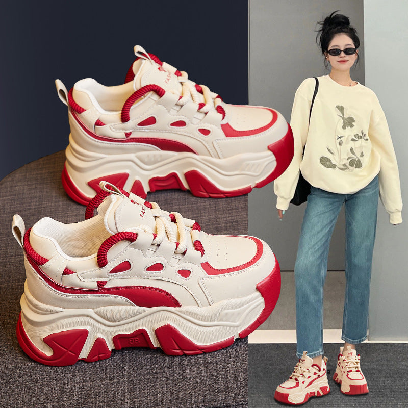Thick Bottom Heightened Daddy Shoes Women Autumn And Winter New Color Matching Casual Sports