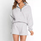 Women's Casual Three-quarter Pants Solid Color Sweatshirt Two-piece Set