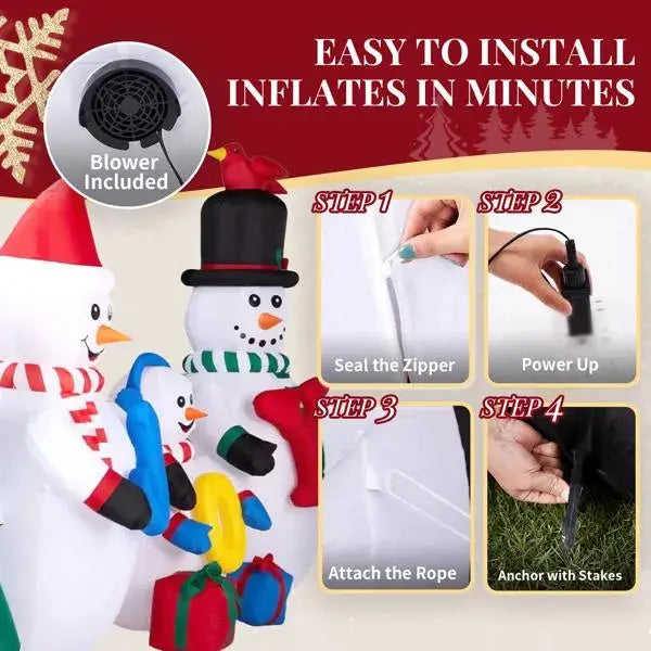 8FT Lighted Christmas Inflatable Decoration, Inflatable Snowman Family With JOY And Xmas Tree, Funny Blow Up Yard Decorations With Built-in LED Lights For Holiday Party Front Yard Lawn Garden Decor - The Premium