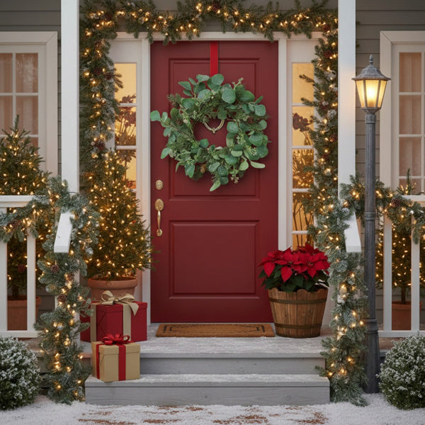 2PCS Set Christmas Wreath Eucalyptus Candle Rings 14.2in Green Artificial Plants Home Door Decor Holiday Wall Pendant FBA Shipment - The Premium