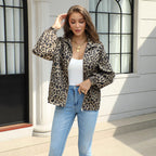 Women's Retro Loose Slimming Leopard Print Lapel Jacket
