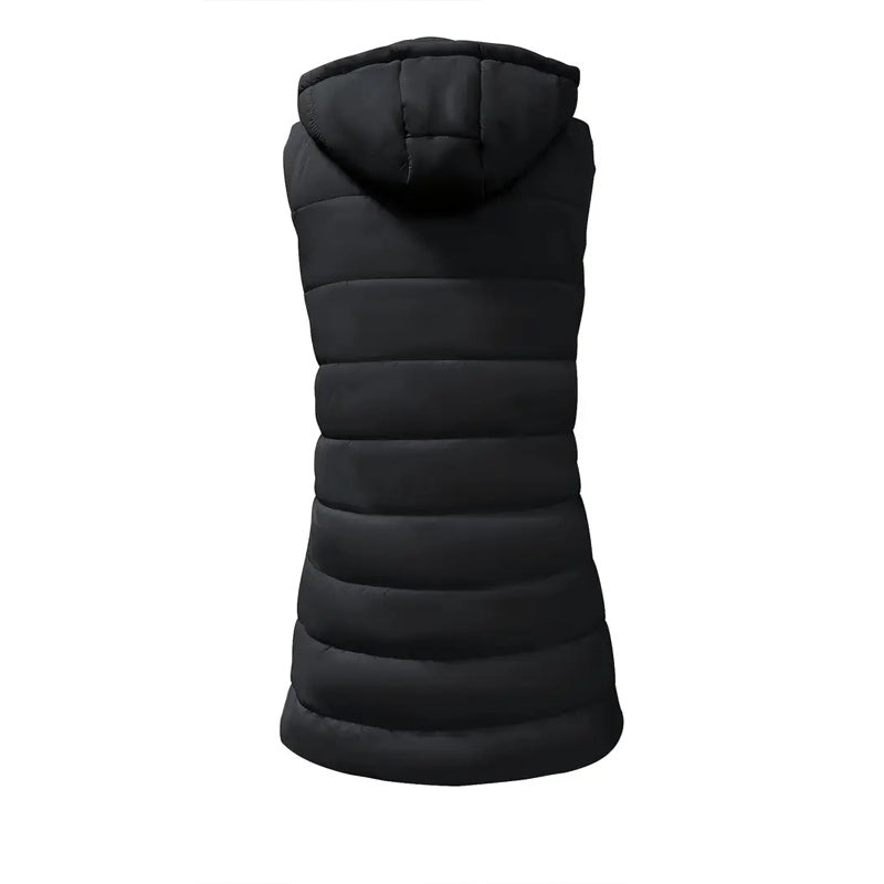 Women's Solid Color Sleeveless Hooded Vest, Mid-Length Zip-Front Waistcoat With Pockets For Spring And Fall Layering