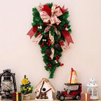 Christmas Candy Cane Wreath Xmas Teardrop Wreath Green Leaves Wreath Wall Hanging Door Garland Front Door Holiday Decoration - The Premium