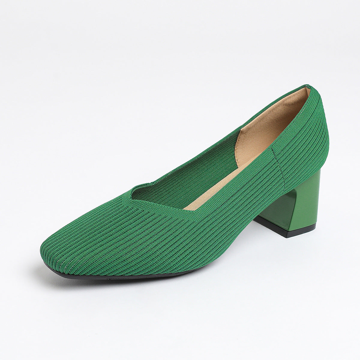 Women's Thick Head Stiletto Knitted Shoes Comfortable And Breathable For Commuting Versatile