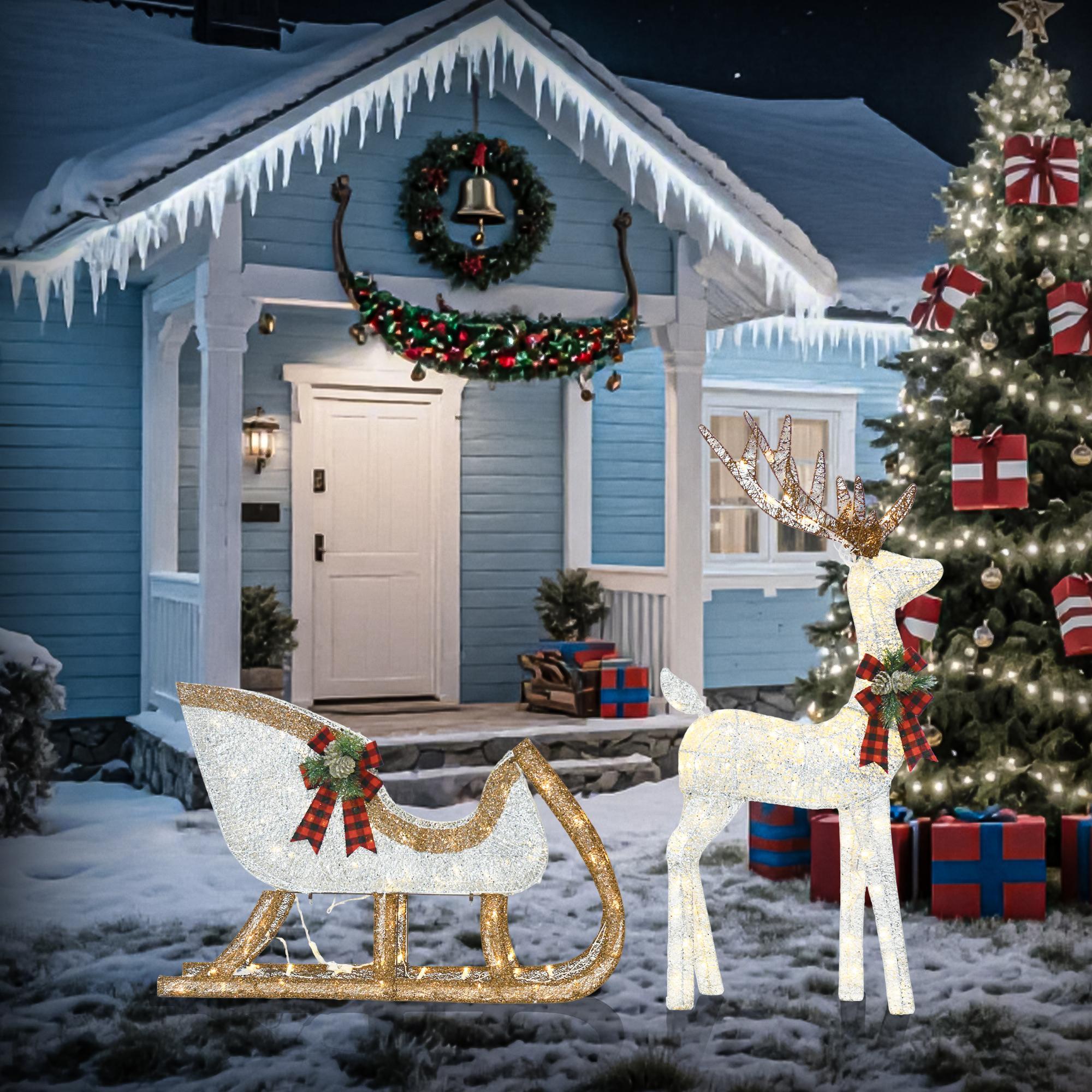 48-inch Christmas Reindeer And 38-inch Sleigh Decorations Create A Festive Atmosphere, Suitable For Indoor And Outdoor Scenes, A Must-have For Christmas - The Premium