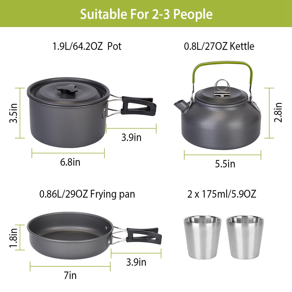 12Pcs Camping Cookware Set Aluminum Pot Pan Kettle Cup Fork Spoon Knife With Storage Bags For Hiking Picnic Outdoor