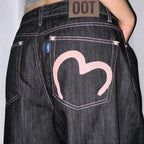 Heart Printing Jeans Women's High Waist Straight Casual