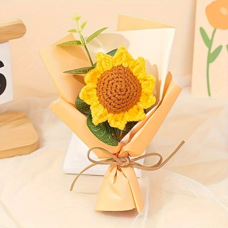 Sunflowers Crochet Flowers Bouquet, Knitted Bouquet, Crochet Artificial Flowers For Home Wedding Decor Birthday Gift - The Premium