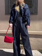 Dark Denim Oversized Jacket And Wide-Leg Pant Set