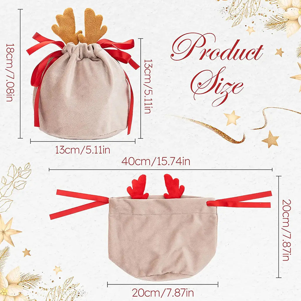 5 Pcs Christmas Velvet Drawstring Candy Gift Bags With Antlers 2 Styles Mini Xmas Present Pouch 7x5 Inch Santa Gift Wrapping Bags - The Premium