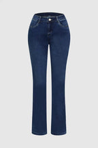 Gold Embroidered Horse Flare Jeans High-Waisted Dark Wash, Retro Western Cowgirl Chic, Festival Ready Must-Have Denim Pants