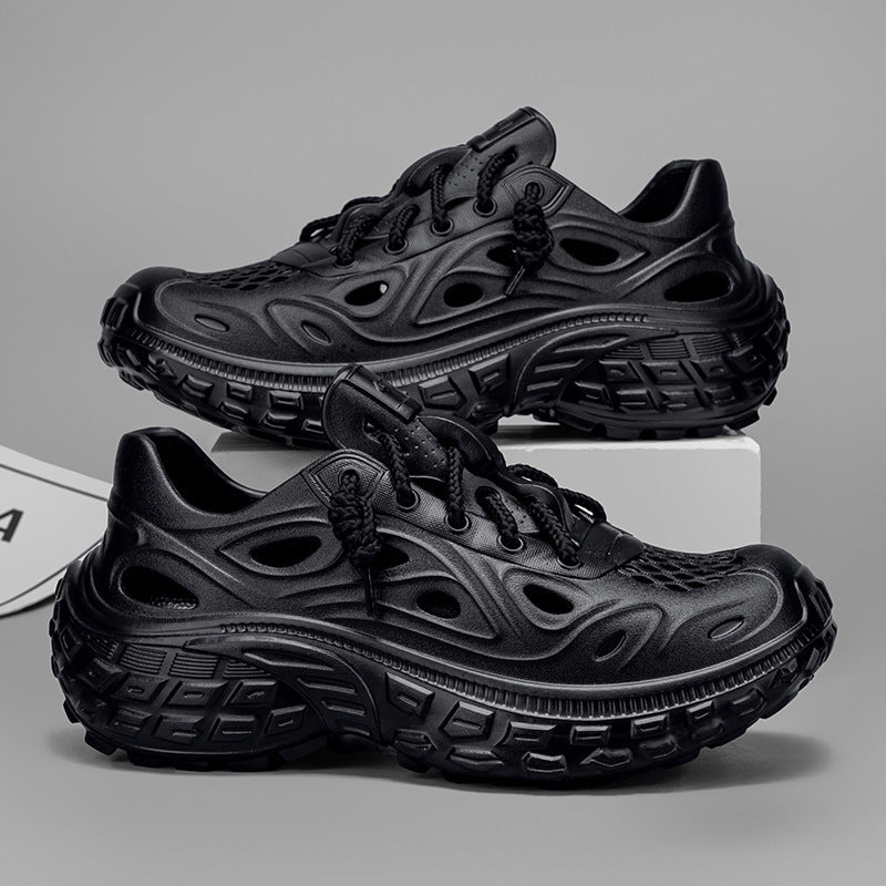 Summer Outdoor Non-slip Sandals Men's Thick-soled Poop Feeling Couple Hole Shoes Covered Heel Slippers