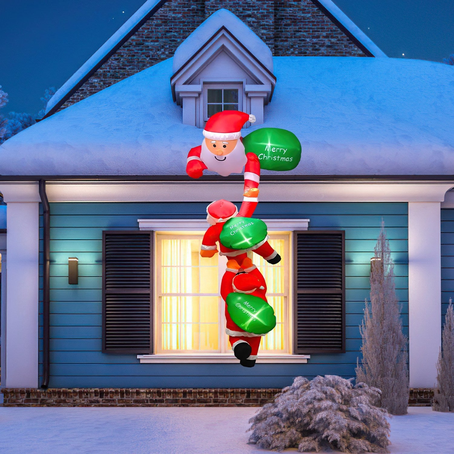 1Pc 8FT Climbing Inflatable Santa Claus With Light Hanging Blow Up Christmas Inflatable Indoor Outdoor Christmas Decorations 3 Santa Claus 3 Merry Christmas Boards