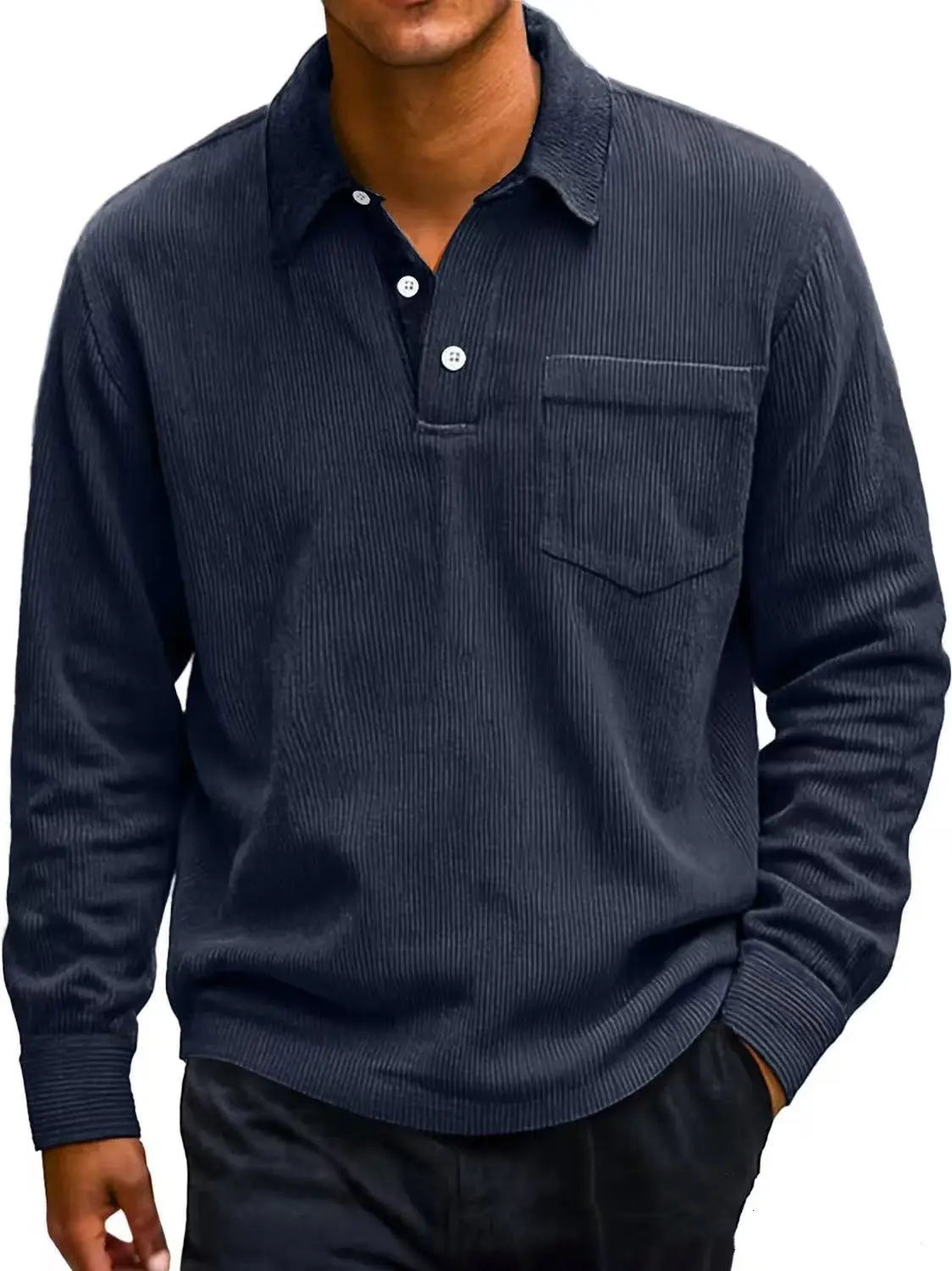 Men's Vintage Corduroy Button Long Sleeve Polo Shirt - The Premium