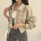 Double Pocket Lapel Leather Coat Leather Jacket Coat