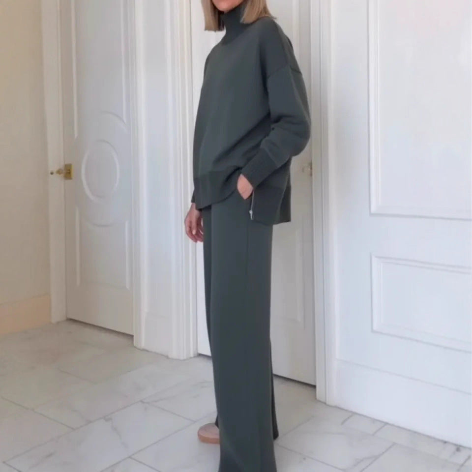 Loose Solid Color Temperament Sweatshirt Wide-leg Pants Two-piece Set