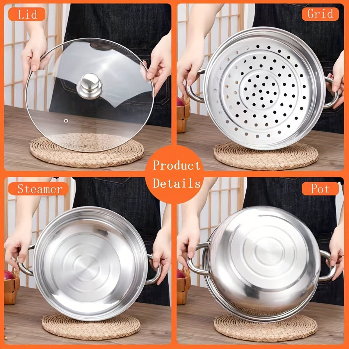 High Quality Stainless Steel Steamer Set - Double-layer Thickened Design, Suitable For Induction Cookers And Gas Stoves - Perfect For Cooking And Hospitality, Durable Household Kitchen Utensils