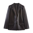 Fashion Temperament Women's Straight Leather Effect Blazer