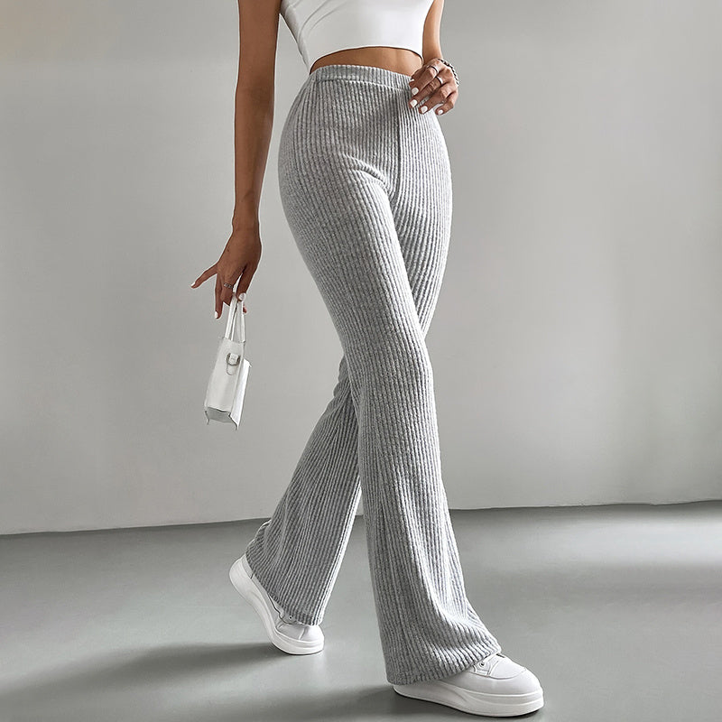 Women's Solid Color Rib-Knit Jogger Pants, Casual Stretch Pull-On Trousers For Spring And Fall