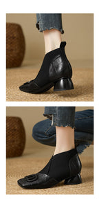 Soft Leather Retro Chunky Heel Women's Shoes
