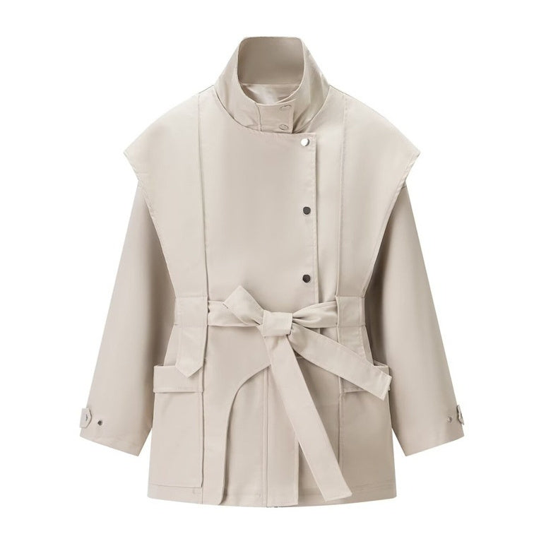 Women's Stand Collar Belted Trench Coat