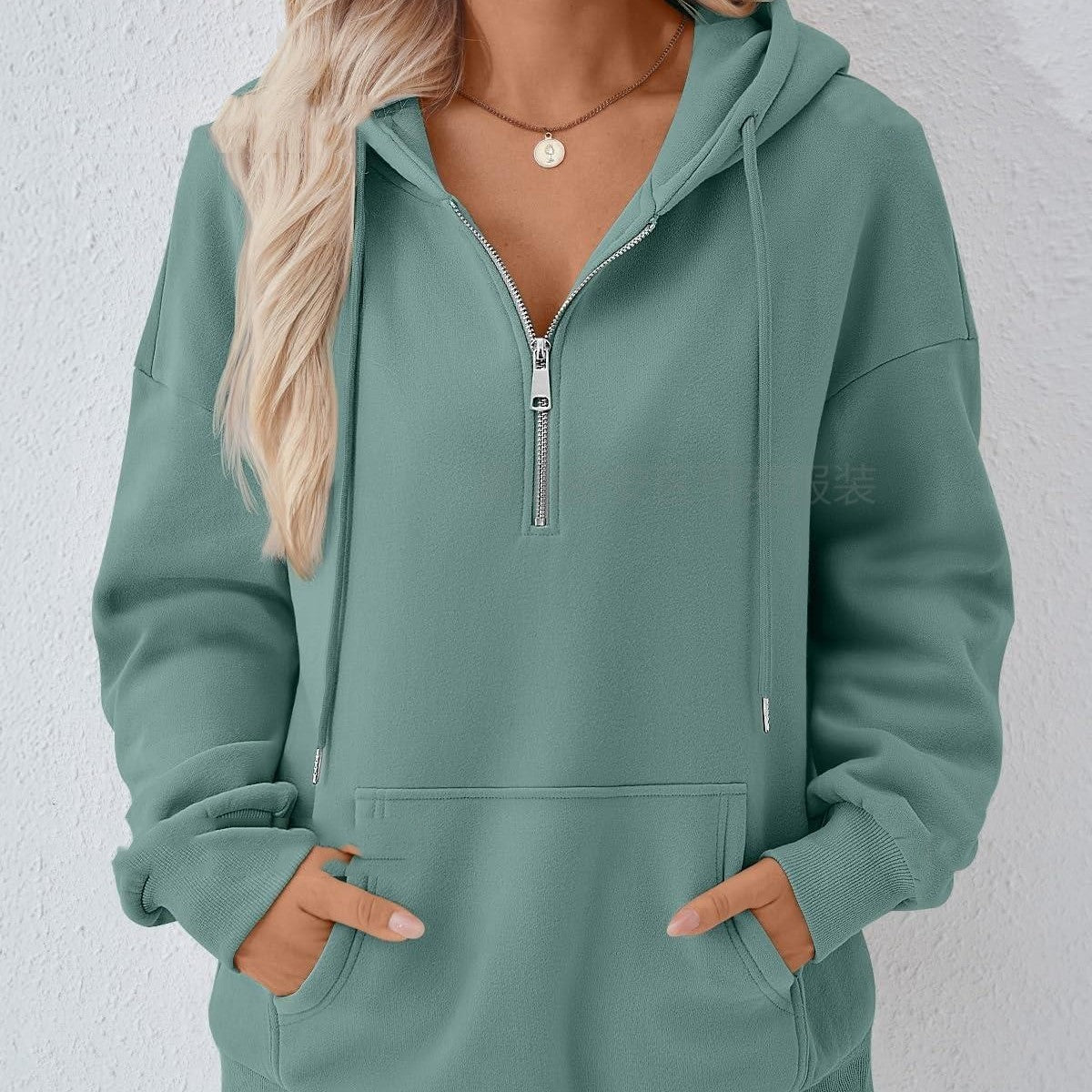 Zip Pocket Solid Color Hooded Sweatshirt