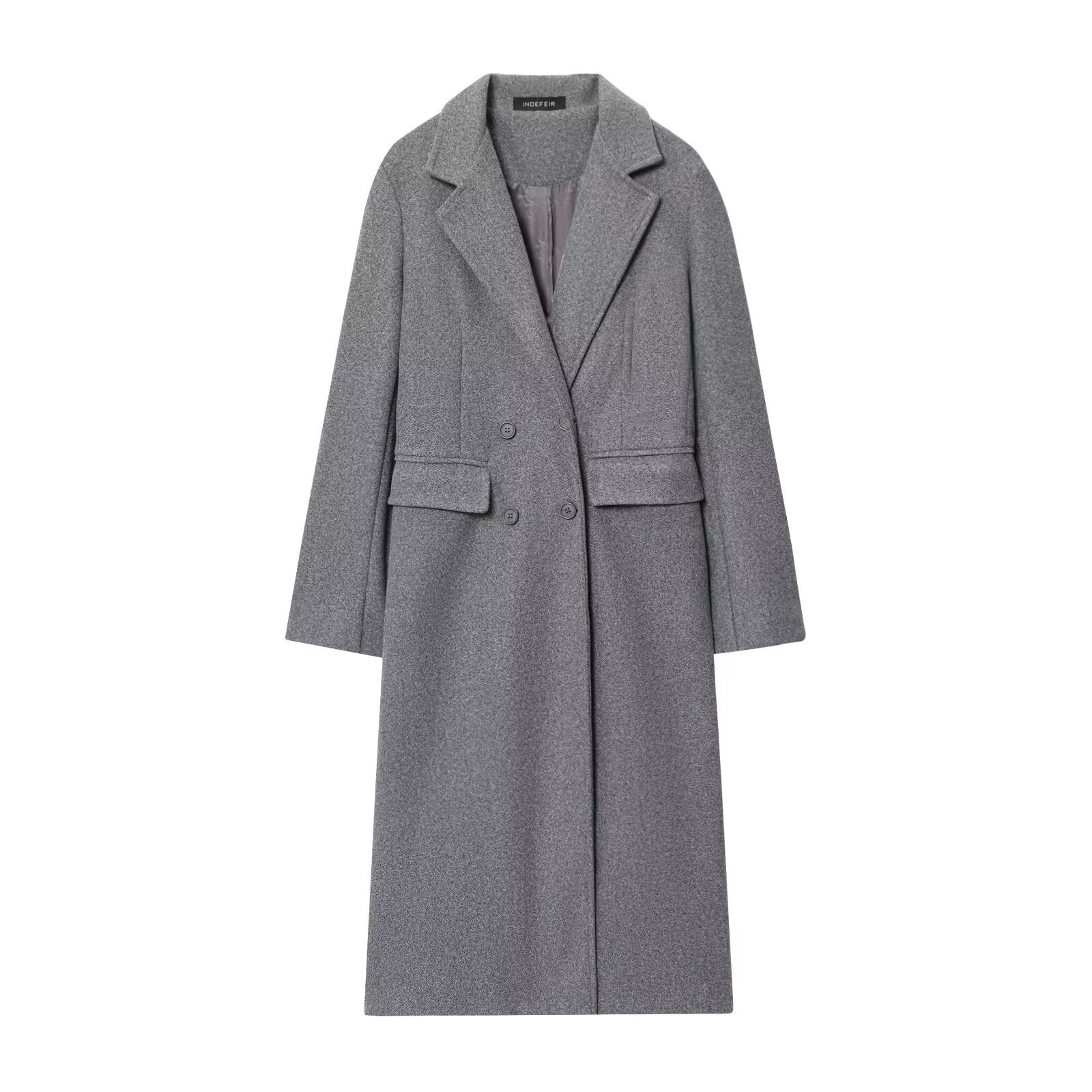 Fashionable Temperamental All-match Blended Double-breasted Long Lapel Coat Jacket