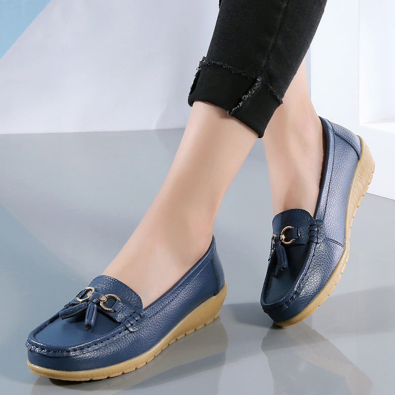 Two-layer Calf Leather Shoes Low-top Slip-on Women's Shoes