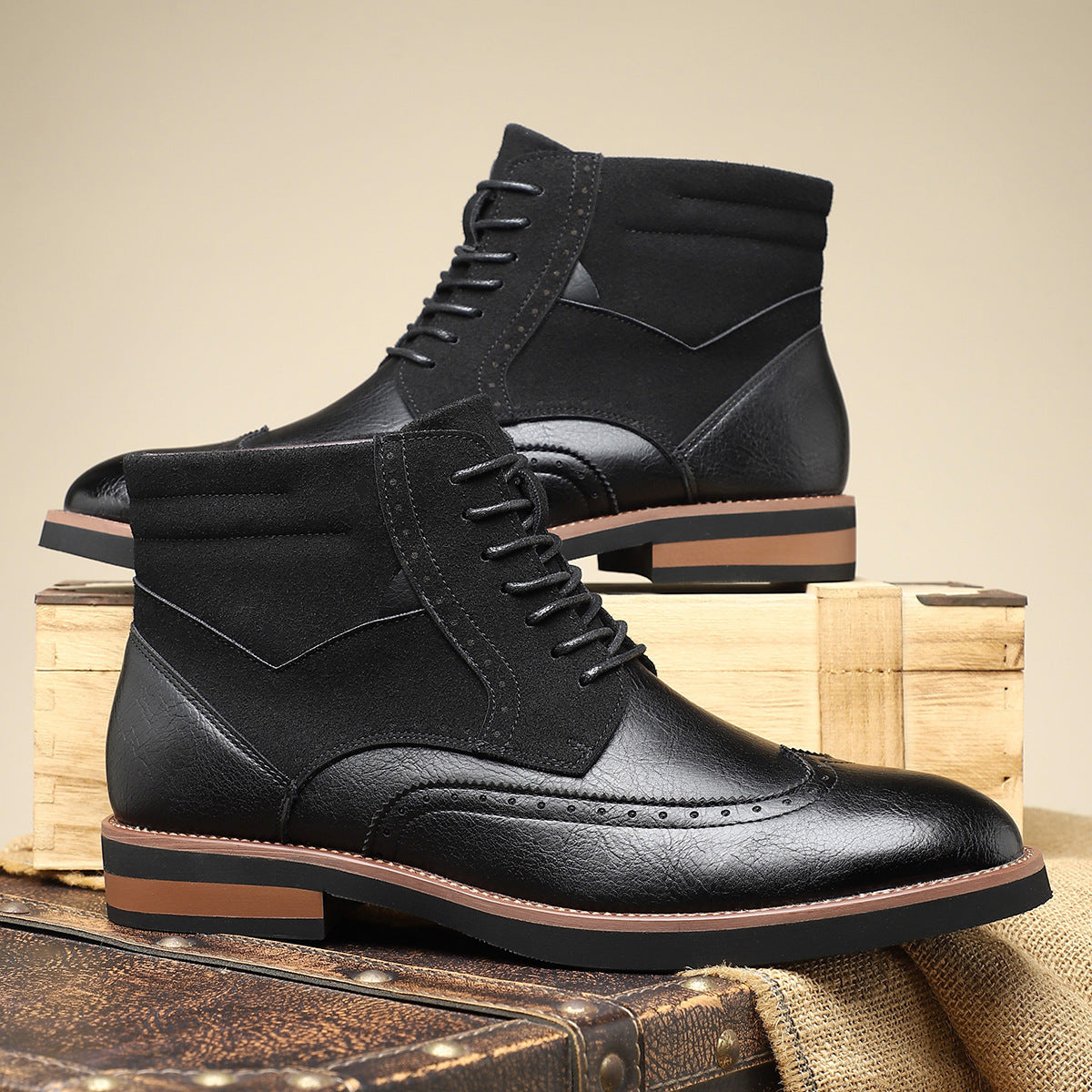 British Style Retro Martin Boots Mid-top Carved Men's