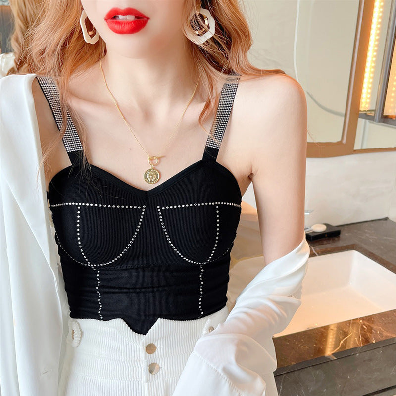 Heavy-duty Diamond-encrusted Sleeveless Innerwear With A Beautiful Back