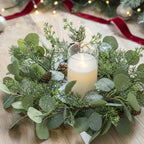 2PCS Set Christmas Wreath Eucalyptus Candle Rings 14.2in Green Artificial Plants Home Door Decor Holiday Wall Pendant FBA Shipment - The Premium