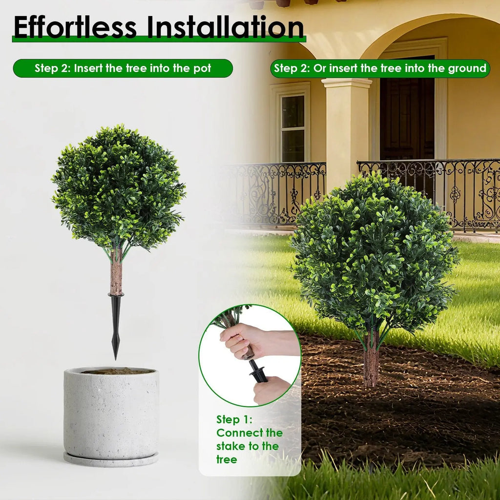 2 Packs Faux Boxwood Ball Trees Artificial Peanut Topiary Tree UV Resistant Artificial Shrubs Fake Plants Evergreen Artificial Bush With Ground Spike For Indoor Outdoor Front Porch Garden - The Premium