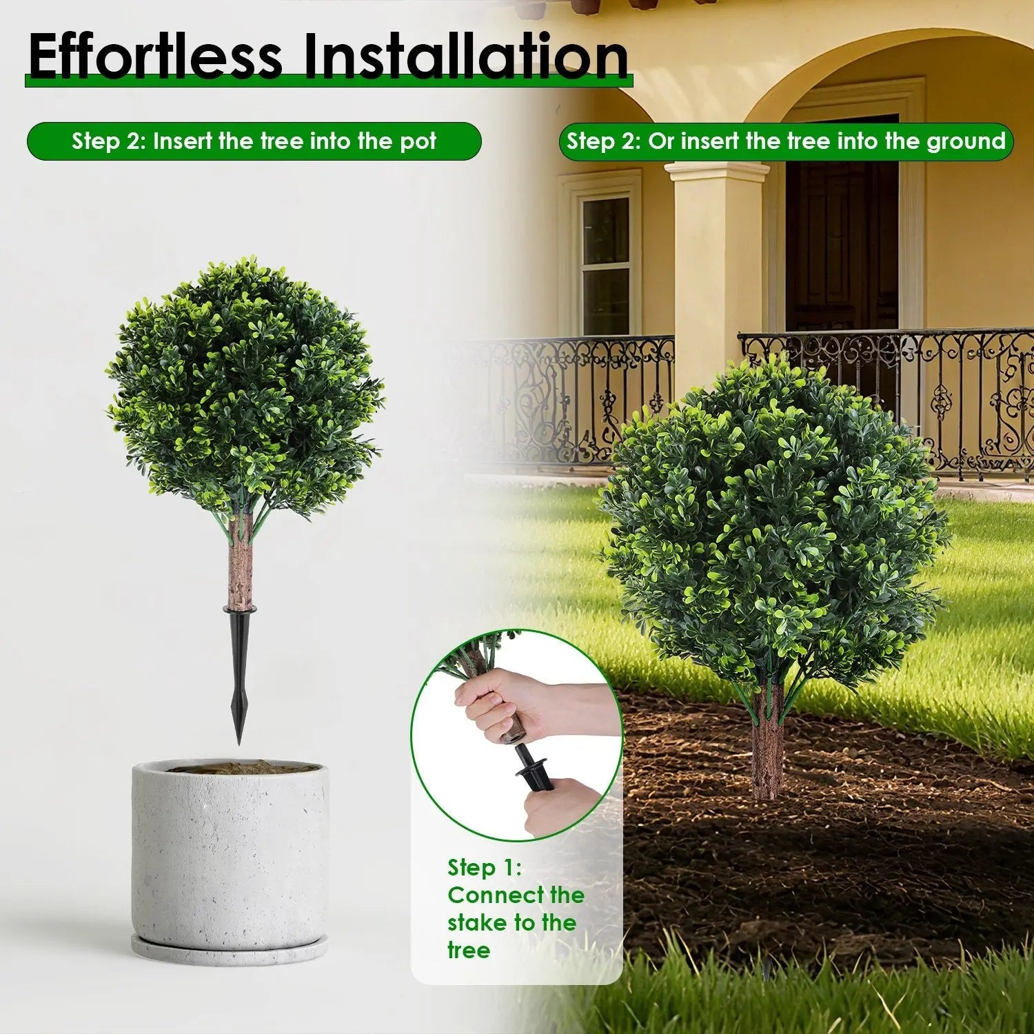 2 Packs Faux Boxwood Ball Trees Artificial Peanut Topiary Tree UV Resistant Artificial Shrubs Fake Plants Evergreen Artificial Bush With Ground Spike For Indoor Outdoor Front Porch Garden - The Premium