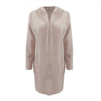 Women's Textured Hooded Longline Jacket, Solid Color Casual Oversized Top With Pockets For Fall & Winter