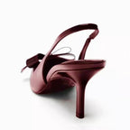Patent Leather Women's Wine Red Bow Open-back High Heels