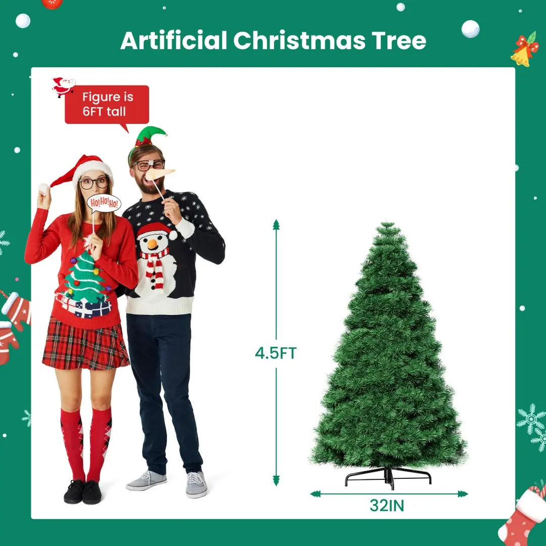 Pre-lit Artificial Christmas Tree, Prelighted Green Artificial Hinged Spruce Xmas Tree With 347 Branch Tips, 120 Incandescent Lights - The Premium