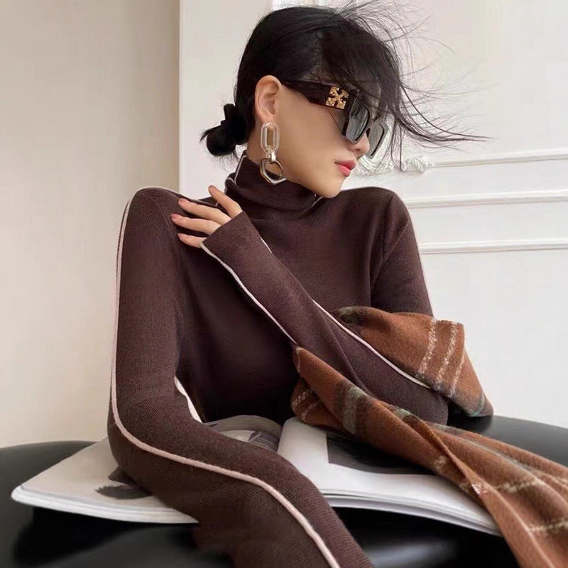 French High-neck Knit Sweater Women