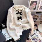 Women's Round Neck Lace Bow Sweater Coat