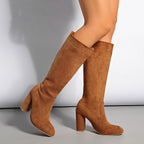 Suede Pleated High Thick Heel Pointed Toe Large Size Sleeve Boots