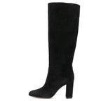 Suede Pleated High Heel Thick Heel Pointed Sleeve Boots