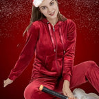 Gold Velvet Zipper Solid Color Hooded Sweater Wide Leg Pants Two-piece Set