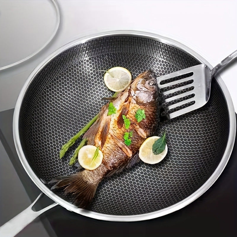 1PC Household Kitchen Honeycomb Stainless Steel Non Stick Frying Pan,Easy To Clean, Suitable For Frying Steak, Fish, And Eggs,Suitable For All Stoves