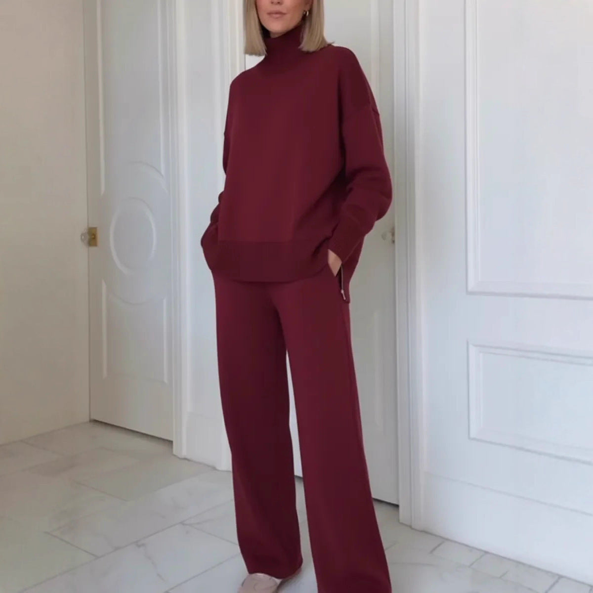 Loose Solid Color Temperament Sweatshirt Wide-leg Pants Two-piece Set