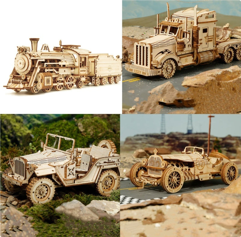 3D Wooden Puzzle Train Model DIY Wooden Train Toy Mechanical Train Model Kit Assembly Model Home Decoration Crafts