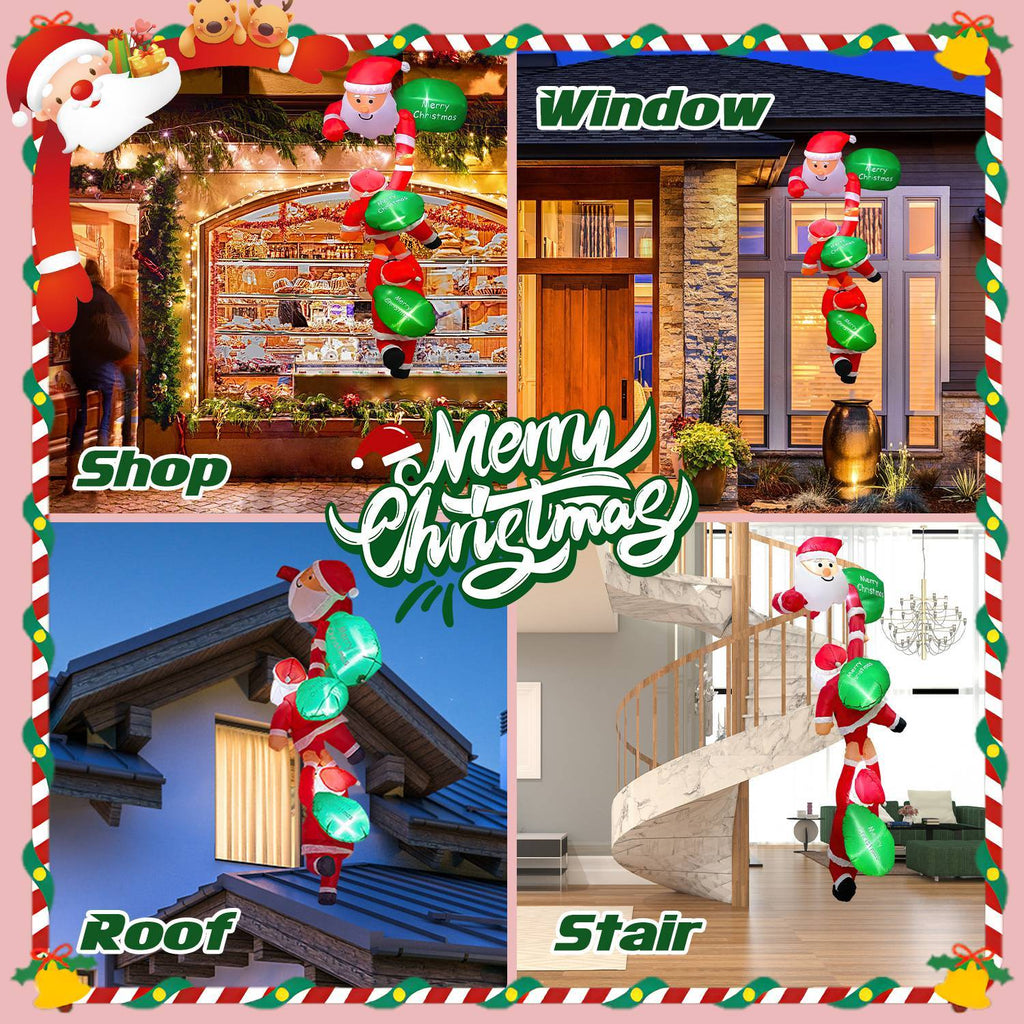 1Pc 8FT Climbing Inflatable Santa Claus With Light Hanging Blow Up Christmas Inflatable Indoor Outdoor Christmas Decorations 3 Santa Claus 3 Merry Christmas Boards