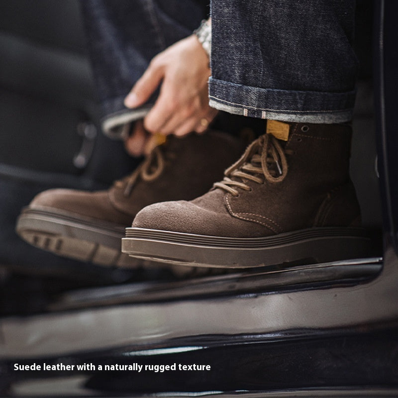 Men's Casual Retro Platform Middle High Top Suede Martin Boots